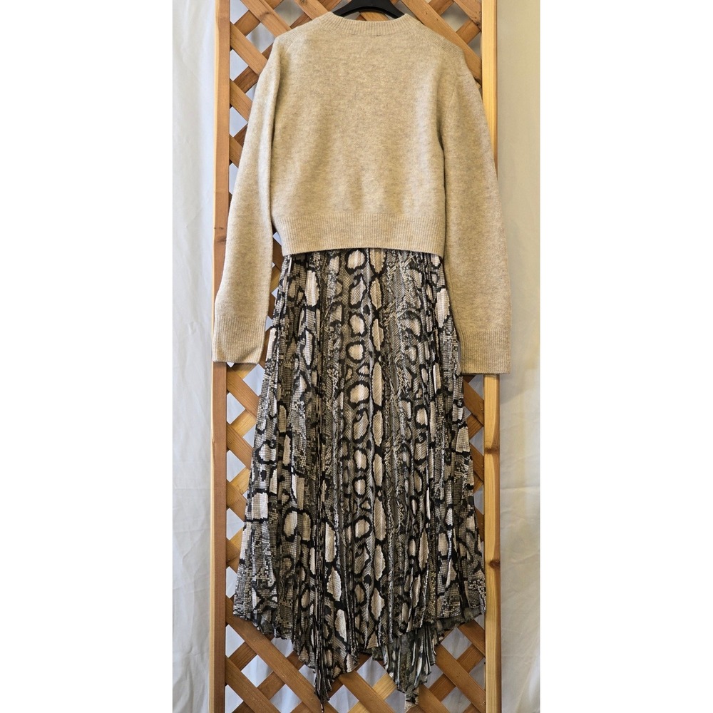 AllSaints Donatella Dress Womens Large Beige Snake Print 2-In-1 Alpaca wool -NWT